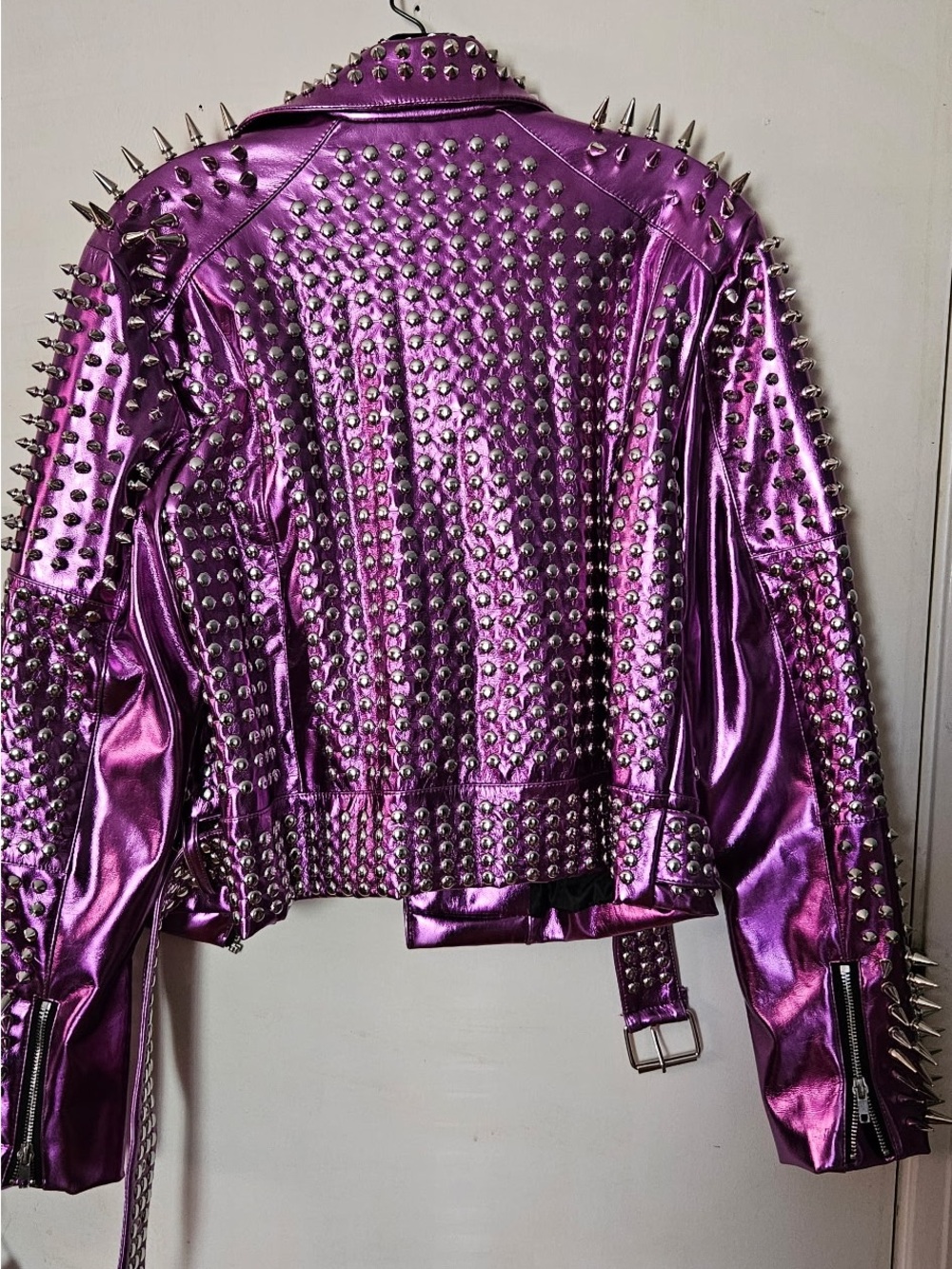 AKIRA Metallic Purple Studded Biker Jacket - Picture 2 of 2